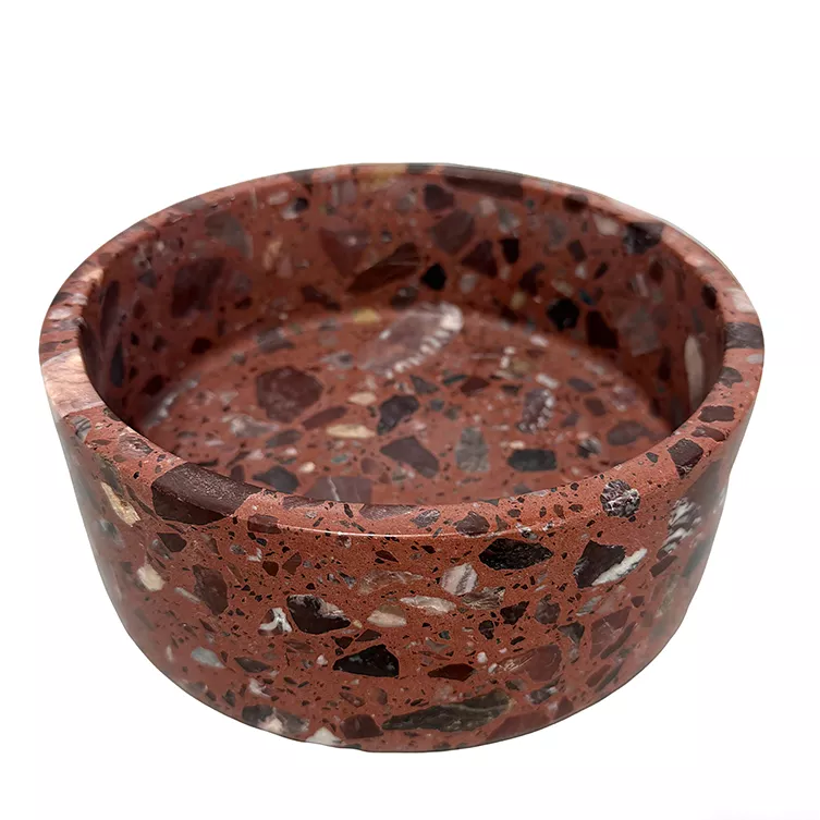 red terrazzo pet bowl